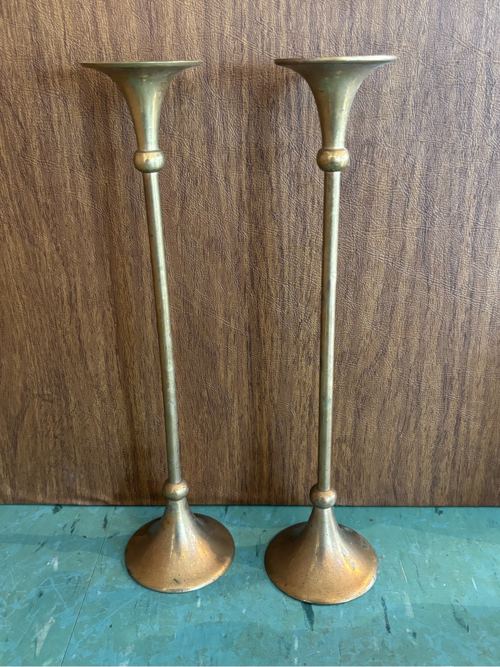 Set 2 tall vintage Brass Tall Candlestick candle holders